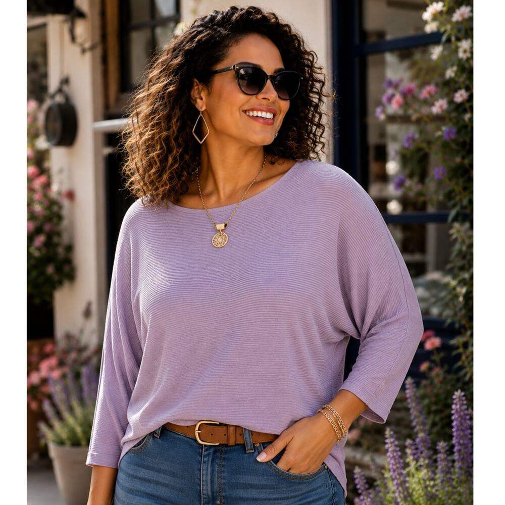 TheMogan Boutique Dolman Sleeve Ribbed Top Lilac / Lavender 2X NWT